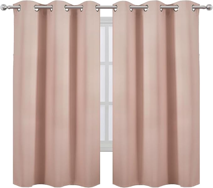 LEMOMO Blackout Curtains 42 x 63 inch/Blush Curtains Set of 2 Panels/Thermal Insulated Room Darkening Bedroom Curtains