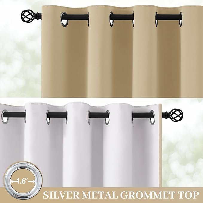 Yakamok 100% Blackout Curtain Panels 72 inches Cold and Light Blocking Drapes for Nursery, 2 Thick Layers Thermal Insulated Draperies (2 Pieces, 50 Wide Each Panel, Beige Front with White Backing)