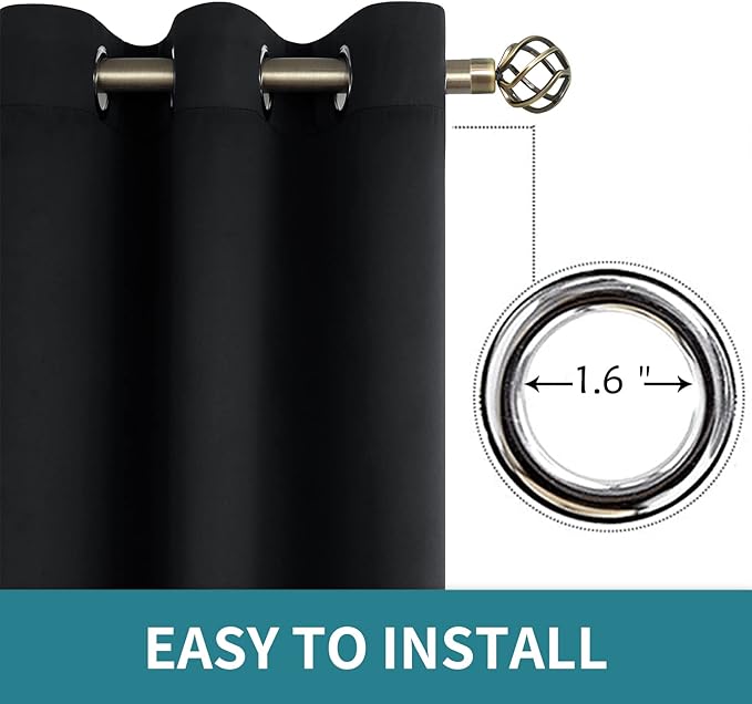 BGment Blackout Curtains for Bedroom - Grommet Thermal Insulated Room Darkening Curtains for Living Room, Set of 2 Panels (38 x 84 Inch, Black)