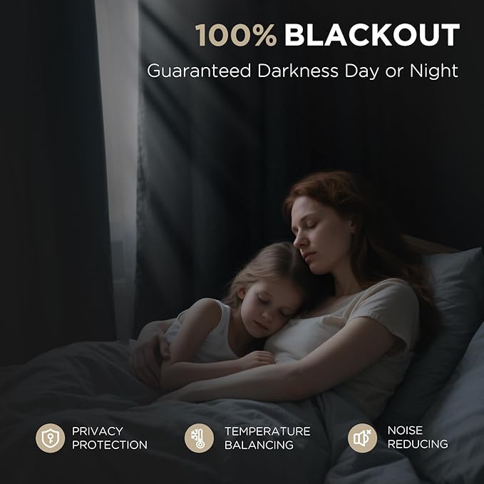 Joydeco Blackout Curtains for Bedroom - 100% Light Blocking 2 Panels Light Beige Drapes 42"W x 84"L, Thermal Insulated Room Darkening Curtains, Linen Textured for Living Room, Rod Pocket & Back Tabs
