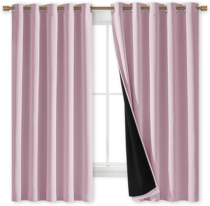 NICETOWN 100% Blackout Window Curtain Panels, Heat and Cold Blocking Drapes with Black Liner for Nursery, 84 inches Thermal Insulated Draperies (Lavender Pink, 2 Pieces, 70 inches Wide Each Panel)
