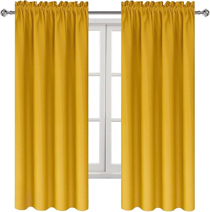 DWCN Yellow Room Darkening Blackout Curtains - Thermal Insulated Privacy Energy Saving Window Curtain Drapes 42 x 72 inch Length, Set of 2 Bedroom Living Room Curtains