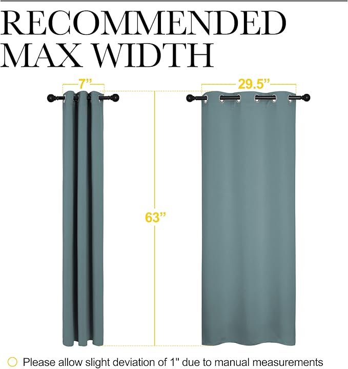 NICETOWN Modern Blackout Curtains Noise Reducing, Thermal Insulated and Privacy Room Darkening Drape Panels for Boy's Guest Room Door Small Short Window (Greyish Blue, 2 Panels, W34 x L63 -Inch)