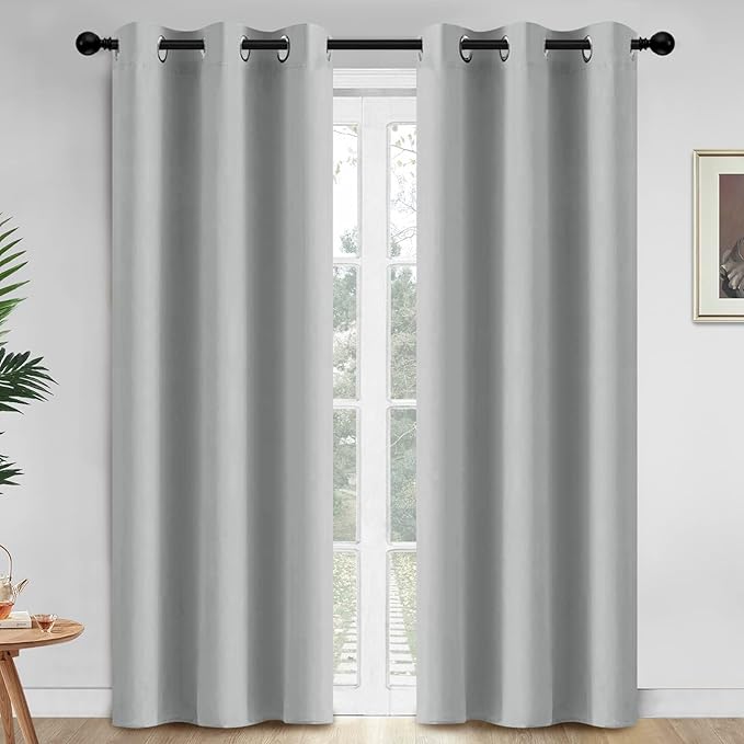 Yakamok 84 Inch Length Blackout Curtains for Bedroom, Thermal Insulated Room Darkening Grommet Top Window Drapes for Living Room,Light Grey,42W x 84L,2 Panels