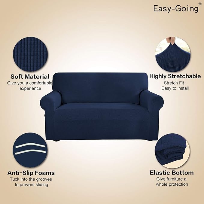 Easy-Going Stretch Oversized Sofa Slipcover 1-Piece Sofa Cover Furniture Protector Couch Soft with Elastic Bottom for Kids, Polyester Spandex Jacquard Fabric Small Checks Navy