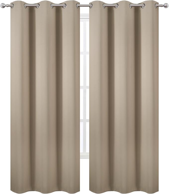 LEMOMO Khaki Thermal Blackout Curtains/42 x 84 Inch/Set of 2 Panels Room Darkening Curtains for Bedroom