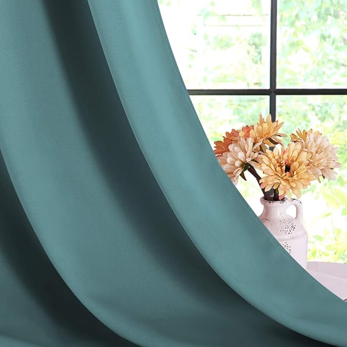 NICETOWN Room Darkening Draperies Window Curtain Panels, Sea Teal, 2 Panels, W60 x L84 -inch, Thermal Insulated Grommet Room Darkening Curtains for Bedroom