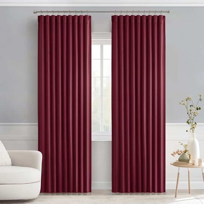 MIULEE Christmas Wine Red Back Tab Blackout Curtains 84 Inch Length 2 Panels Set for Living Room Bedroom Privacy, Rod Pocket/Pinch Pleat Thermal Insulated Room Darkening Pleated Light Blocking Drapes