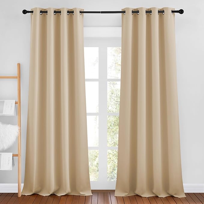 NICETOWN Biscotti Beige Curtains 96 inches Long, Grommet Thermal Insulated Blackout Curtains Privacy Window Treatments for Boys Room/Living Room, W46 x L96, 2 Panels