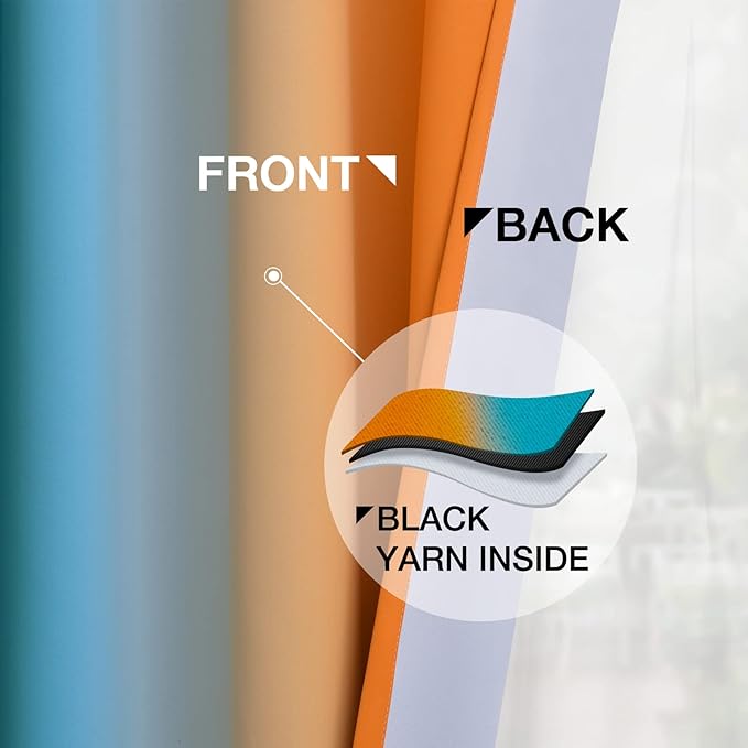 Yakamok Ombre Orange and Blue Curtains for Bedroom, Gradient Room Darkening Curtains, Grommet Thermal Insulated Light Blocking Window Drapes/Curtain for Living Room,52 x 36 Inch,2 Panels