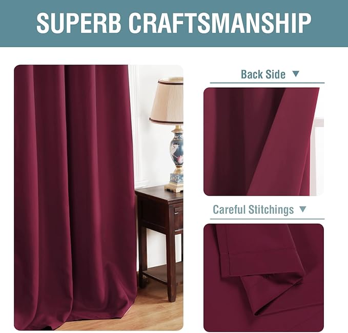 H.VERSAILTEX Christmas Curtain for Living Room Thermal Insulated Window Treatment Curtain Extra Long 108 inch Length Energy Saving Solid Grommet Blackout Drape, One Panel, Burgundy Red，52" W x 108" L