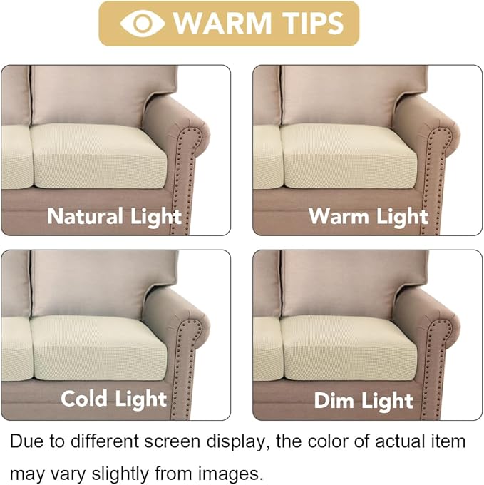 H.VERSAILTEX Super Stretch Individual Seat Cushion Covers Sofa Covers Couch Cushion Covers Slipcover Sets Thick Jacquard Textured Twill Fabric (1 Piece Chair Cushion Cover, Natural)
