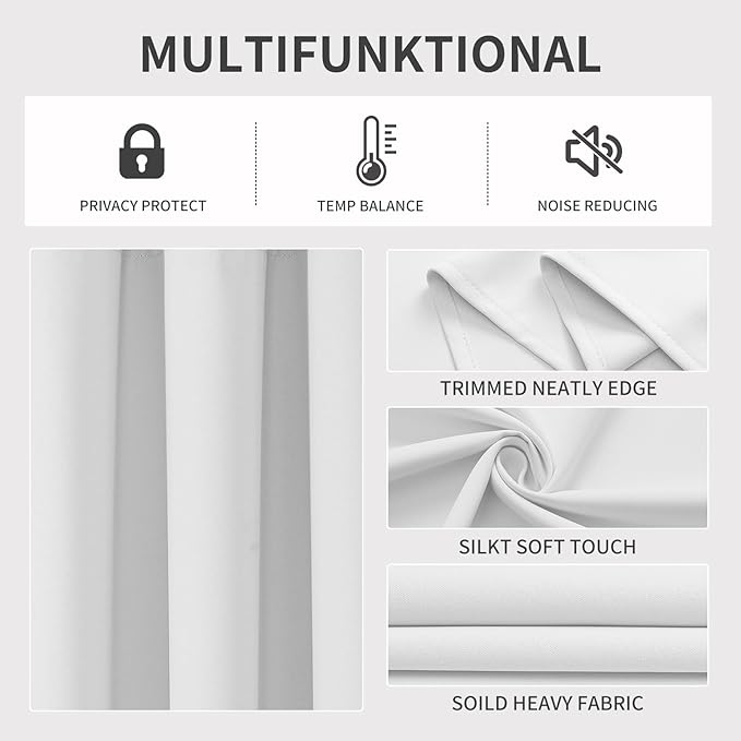 Joydeco Blackout Curtains 95 Inches Long 2 Panels Set, Thermal Insulated Long Curtains& Drapes 2 Burg, Room Darkening Drapes for Bedroom Living Room (Greyish White, W37 x L95 Inch)