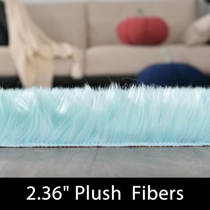 Latepis Light Blue Rugs for Living Room 6x8 Faux Sheepskin Fur Rug Washable Fluffy Rugs Shag Fuzzy Rug for Bedroom Entertainment Room Home Decor