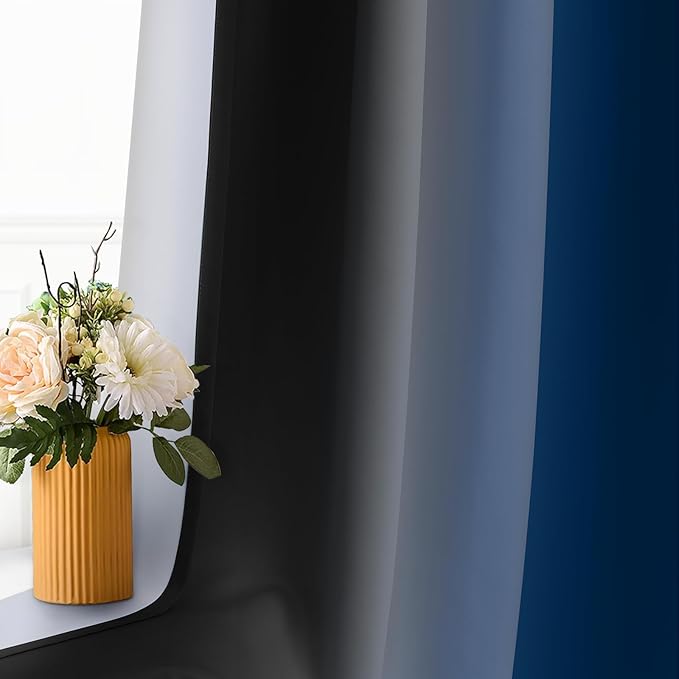 SimpleHome Ombre Room Darkening Curtains 84 inches Length for Bedroom,Grommet Gradient Light Blocking Blue and Black Gradient Window Curtains for Living Room,2 Panels, 52x84 inches