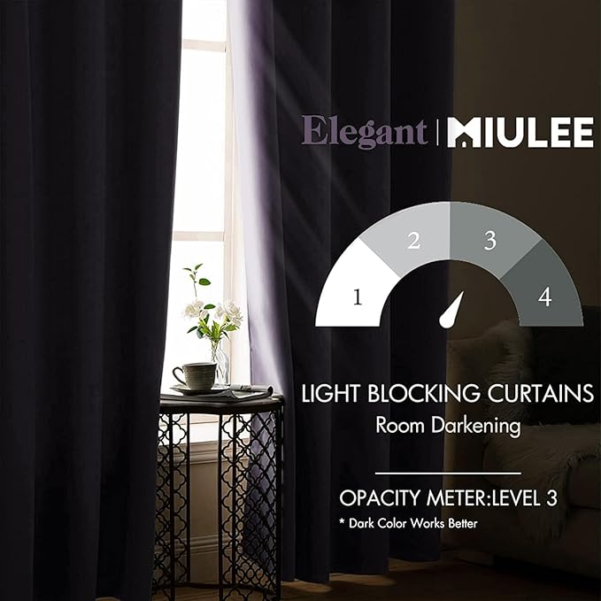 MIULEE Blackout Curtains for Bedroom Living Room Thermal Insulated Room Darkening Grommet Top Solid Light Blocking Drapery Set of 2 Window Panels 52 x 72 Inches Lilac