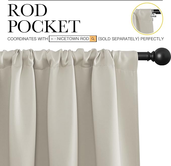 NICETOWN 2 Panels Blackout Curtains, Rod Pocket Thermal Insulated Drapes for Kitchen, Heavy Duty Small Window Treatment for Dorm Room, Studio Apartment, Basement (Natural, W42 x L30)