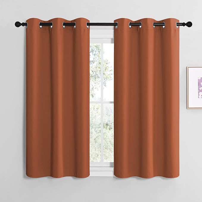NICETOWN Bedroom Curtains 50 inches Long, Privacy and Thermal Insulated Blackout Drapes for Windows (Burnt Orange, 1 Pair, 42 x 50 inches)