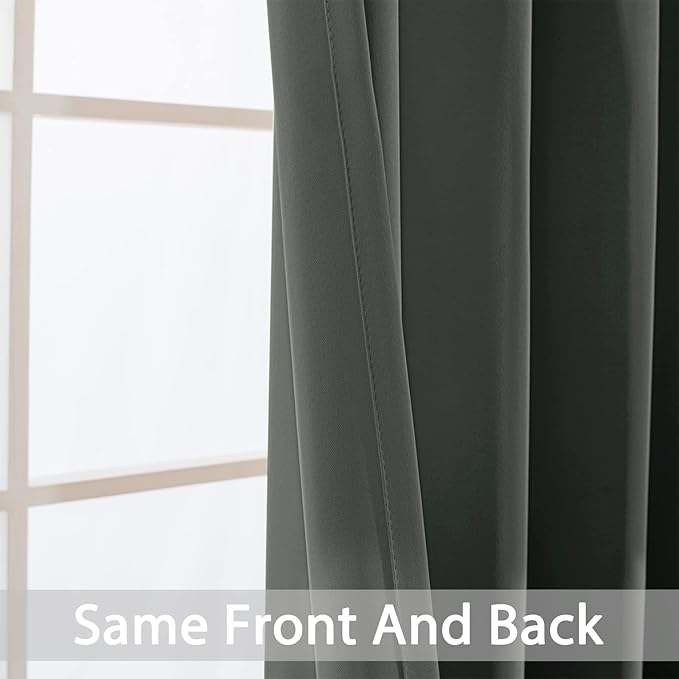 Yakamok 84 Inch Length 100% Blackout Curtains for Bedroom, Light Blocking Drapes Room Darkening Thermal Insulated Solid Grommet Panels for Living Room(62Wx84L, Dark Grey, 2 Panels)