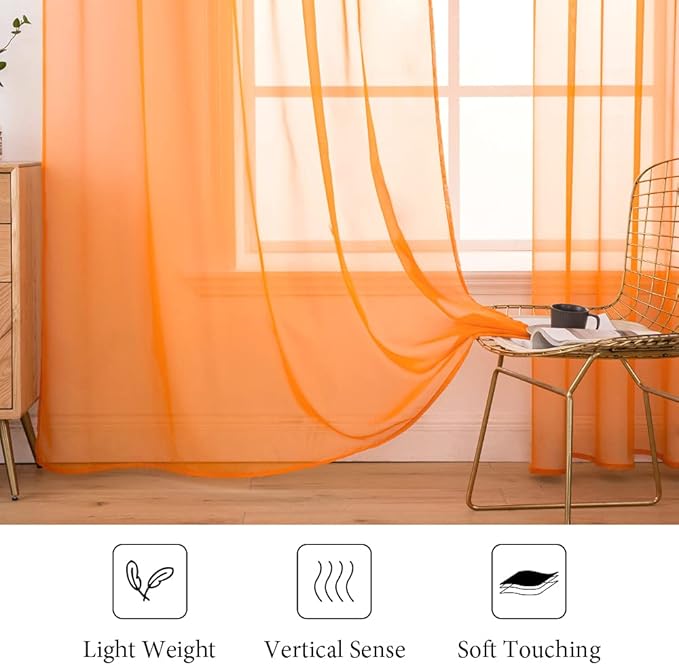 MIULEE 2 Panels Solid Color Sheer Window Curtains Elegant Window Voile Panels/Drapes/Treatment for Fall Bedroom Living Room (54X45 Inches Orange)
