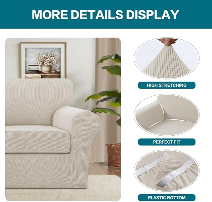 Turquoize 2 Piece Chair Covers Armchair Slipcovers for Living Room Armchair Sofa Cover with Individual Cushion Covers Feature Jacquard Fabric (Chair, Island Fossi)