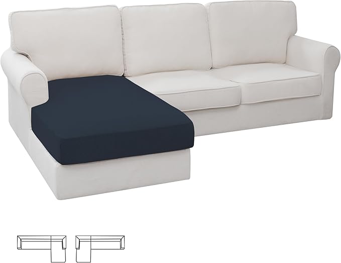 Easy-Going Stretch Sectional Couch Covers 1 Piece Chaise Lounge Slipcover L Shape Separate Cushion Couch Seat Chaise Cover for Both Left/Right Sectional Couch Dark Blue