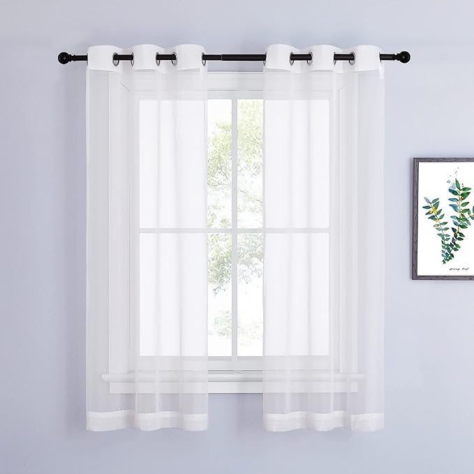NICETOWN Voile Sheer Window Curtains 63 inch Length - Grommet Living Room Curtain Panels Soft Textured and Lightweight Window Treatments for Bedroom/Flat, Ivory, W37 x L63, 2 Pieces