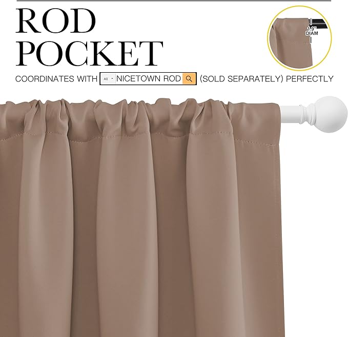 NICETOWN Kids Blackout Curtain Panels - Window Treatment Thermal Insulated Solid Rod Pocket Blackout Drapes for Bedroom (Cappuccino, Set of 2, 70 by 63 Inch)