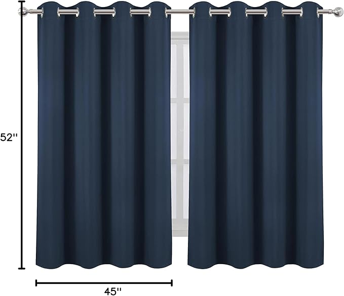 LEMOMO Navy Blue Blackout Curtains/52 x 45 Inch/Set of 2 Panels Room Darkening Short Curtains