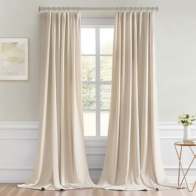 MIULEE Back Tab Cream Beige Curtains 108 Inch Long 2 Panels Set for Living Room Bedroom, Ivory Rod Pocket/Pinch Pleated Light Blocking Extra Long Thermal Insulated Room Darkening Blackout Drapes