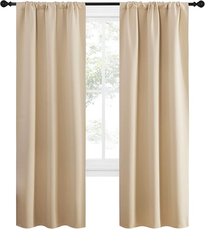 NICETOWN Blackout Room Darkening Curtains - Home Decoration Light & Noise Reducing Thermal Insulated Window Draperies with Rod Pocket Top (Biscotti Beige, 2 Panels, 34 inches Wide x 72 inches Long)