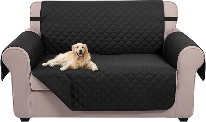 U-NICE HOME Loveseat Sofa Cover Reversible Couch Cover for Dogs with Elastic Straps Water Resistant Furniture Protector for Pets Couch Cover for 2 Cushion Couch (Loveseat, Black/Balck)