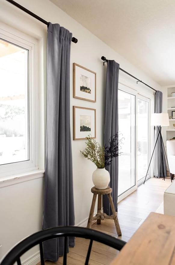 100% Blackout Shield Linen Blackout Curtains for Bedroom 102 Inches Long, Back Tab/Rod Pocket Living Room Drapes, Thermal Insulated Blackout Curtains 2 Panels Set, 50" W x 102" L, Darkgray