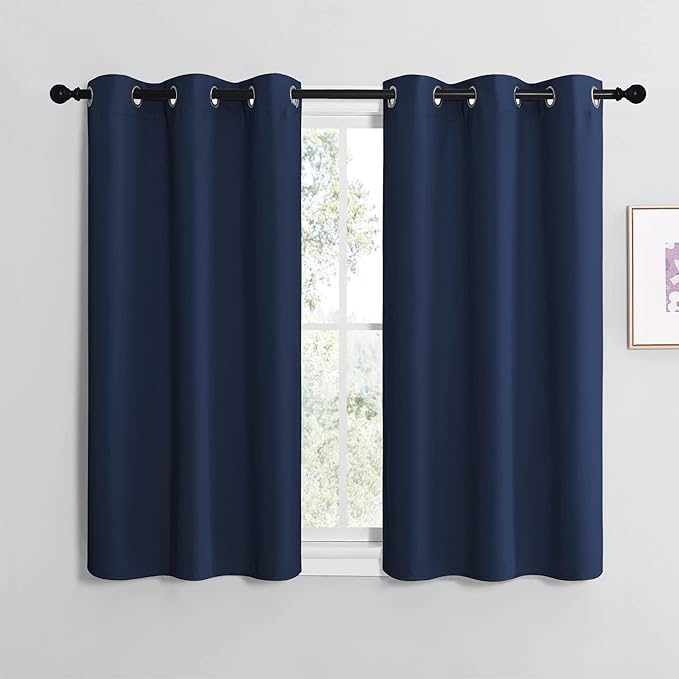 NICETOWN Blackout Curtain Panels for Bedroom, Navy, 2 Panels, W29 x L36-inch, Thermal Insulated Grommet Top Blackout Draperies and Drapes for Basement