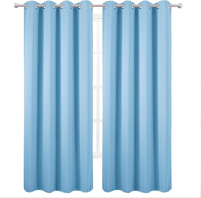 LEMOMO Blackout Curtains 52 x 90 Inch Long Sky Blue Curtains Set of 2 Panels Room Darkening Curtains for Bedroom and Living Room