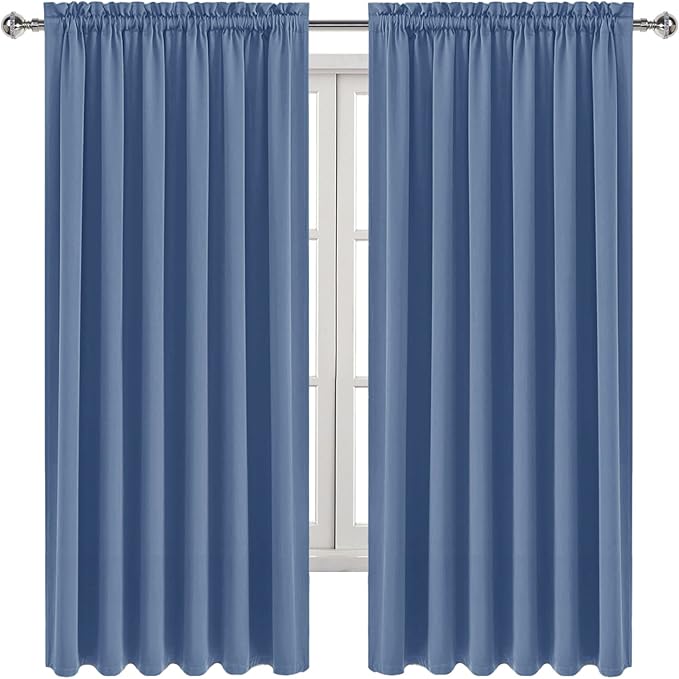 DWCN Blackout Curtains for Living Room Thermal Insulated, Energy Saving & Noise Reducing Bedroom Curtains, Dusty Blue, W 70x L 72 Inch, Set of 2 Rod Pocket Curtain Panels