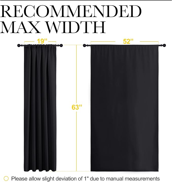 NICETOWN Black Out Window Curtains - Solid Home Decor Thermal Insulated Blackout Drapes/Draperies for Bedroom, Privacy Assured Window Treatment (2 Panels, 52 inches Wide by 63 inches Long)