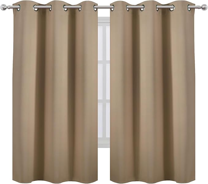LEMOMO Blackout Curtains 42 x 63 inch/Natural Curtains Set of 2 Panels/Thermal Insulated Room Darkening Bedroom Curtains