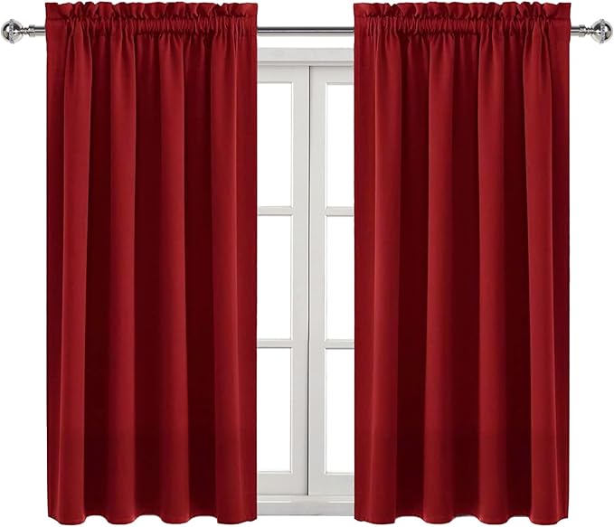 DWCN Christmas Burgundy Room Darkening Blackout Curtains - Thermal Insulated Privacy Energy Saving Window Curtain Drapes 38 x 45 inch Length, Set of 2 Bedroom Living Room Curtains