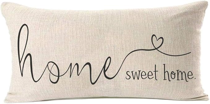 MFGNEH Home Sweet Home Quotes Farmhouse Pillow Covers 12x20 Inch,Farmhouse Decorative Lumbar Throw Pillow Case Cushion Cover,Housewarming Gift