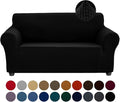 Joccun Stretch Loveseat Couch Cover Slipcover, 1-Piece Sofa Cover for 2 Cushion Couch Spandex Jacquard Washable Furniture Protector Cover for Living Room,Kids,Pets（Loveseat,Black）