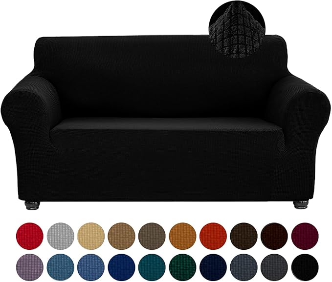 Joccun Stretch Loveseat Couch Cover Slipcover, 1-Piece Sofa Cover for 2 Cushion Couch Spandex Jacquard Washable Furniture Protector Cover for Living Room,Kids,Pets（Loveseat,Black）