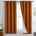 Yakamok 100% Blackout Curtain Panels 63 inches Cold and Light Blocking Drapes for Nursery, 2 Thick Layers Thermal Insulated Draperies (2 Pieces, 50 Wide Each Panel, Burnt Orange/White Backing)