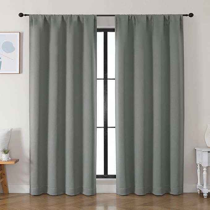 Simplebrand Ava Light Grey Blackout Curtains for Bedroom 84 Inch Length 2 Panels Set, Solid Thermal Insulated Privacy Living Room Window Treatment Curtains Blackout Drapes, W50 x L84 Inch, Light Grey