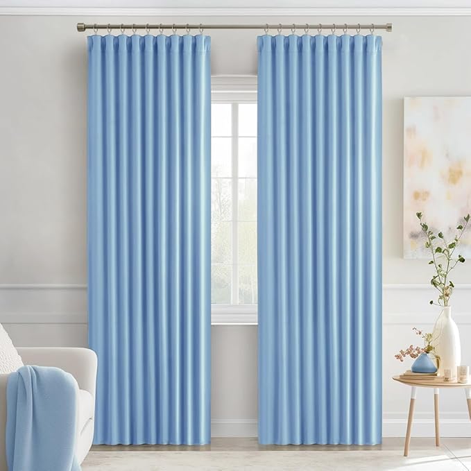 MIULEE Sky Blue Back Tab Blackout Curtains 90 Inches Long 2 Panels Set for Living Room Bedroom Privacy, Rod Pocket/Pinch Pleat Thermal Insulated Room Darkening Pleated Light Blocking Drapes