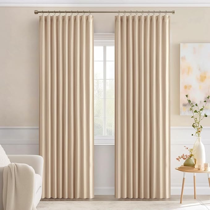 MIULEE Back Tab Beige Curtains 84 Inch Length 2 Panels Set for Living Room Bedroom, Cream Rod Pocket/Pinch Pleated Light Blocking Thermal Insulated Room Darkening Blackout Curtains 84 Inches Long