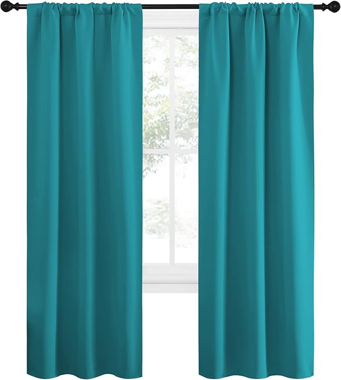 NICETOWN Peacock Blue Blackout Curtains Panels for Window, Thermal Insulated Rod Pocket Blackout Drapes/Draperies for Living Room (2 Panels, W34 x L72 inches)