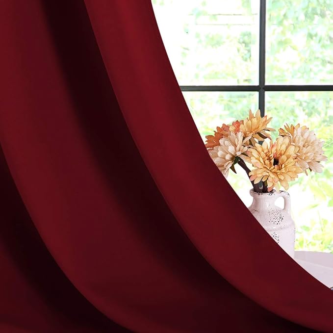 NICETOWN Christmas Burgundy Window Curtains Blackout Drapes, Thermal Insulated Solid Grommet Blackout Curtains/Draperies for Laundry Room (One Pair, 70 by 54-inch, Burgundy Red)