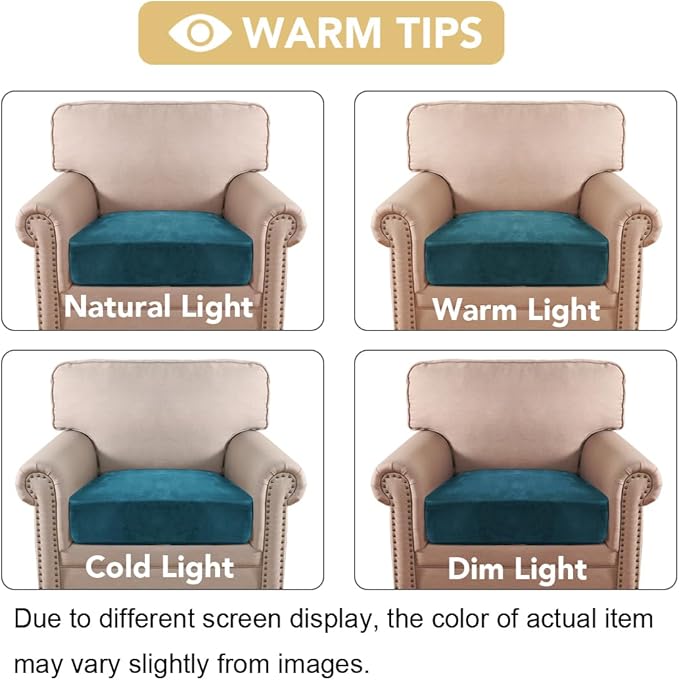 H.VERSAILTEX Velvet Stretch Couch Cushion Cover Plush Cushion Slipcover for Chair Cushion Furniture Protector Seat Cushion Sofa Cover (1 Piece Armchair Cushion Covers, Deep Teal)