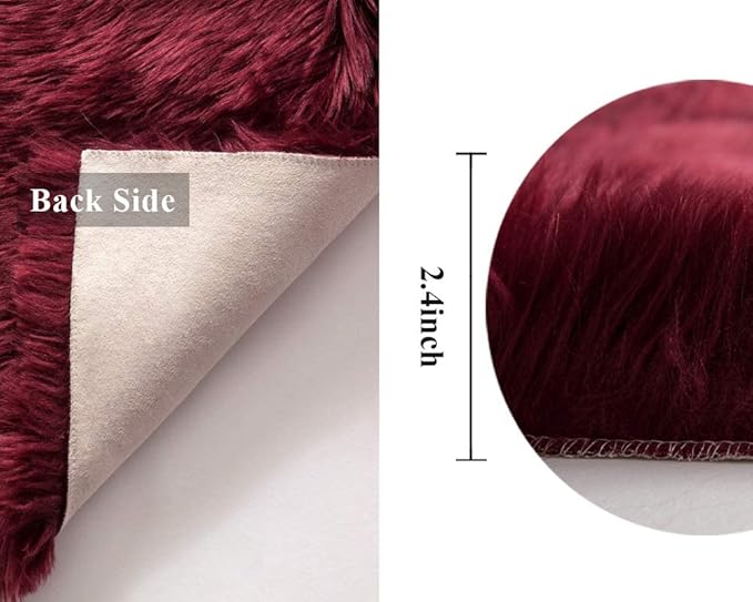 MIULEE Fluffy Rug Soft Shaggy Faux Fur Area Rug Luxury Plush Rectangle Carpet for Bedroom Living Room Sofa Chair 2 x 3 Feet,Wine Red